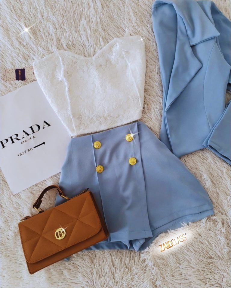Set de blusa de encaje bleizer y falda short