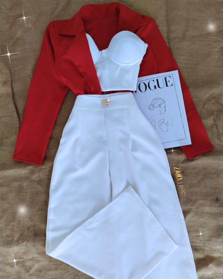 Set de chaqueta bustier y pantalon bota ancha