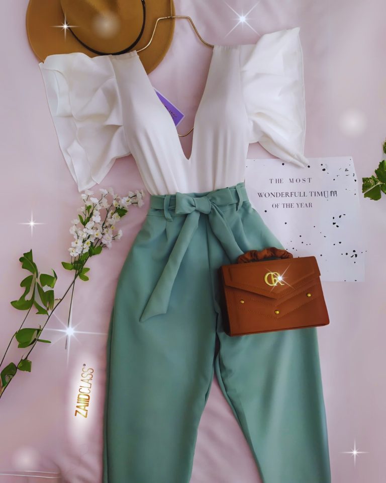 Conjunto de blusa de faralaos y pantalon de lazo