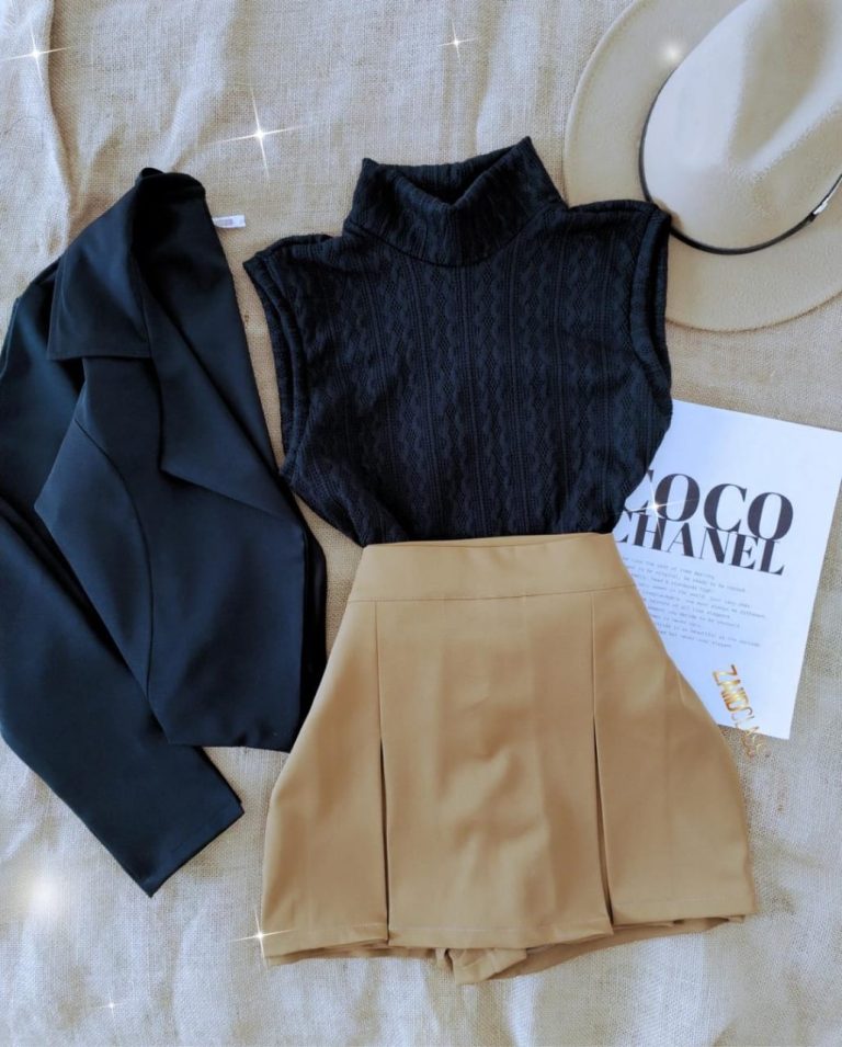 Chaqueta buzo tejido y falda short
